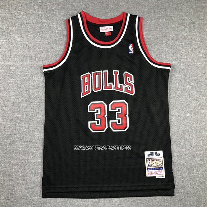 Scottie Pippen NO 33 Camiseta Nino Chicago Bulls Mitchell & Ness 1997-98 Negro